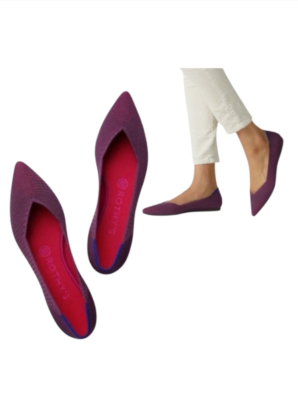Rothys The Point Lattice Stitch Flats Berry Retired US 9.5/10